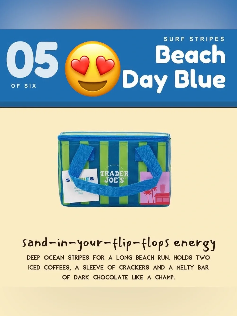Trader Joe's Blue & Green Striped Mini Insulated Tote - Picture 1 of 2